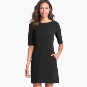 NWT Tahari ASL Daisy Black Dress 12 Stretch Gold Zipper 3/4 Sleeve